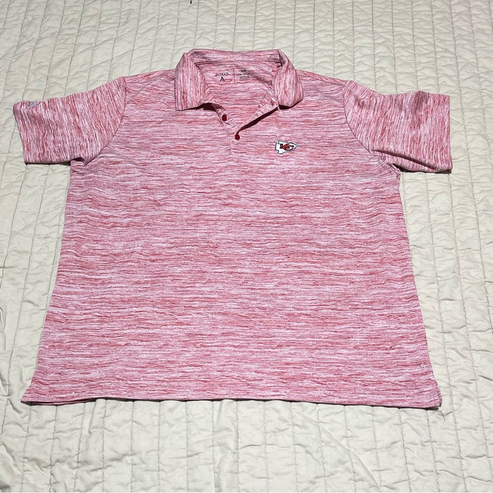 Kansas City Chiefs Shirt Mens XXL Antigua Polo Collared Heather  Red NFL
